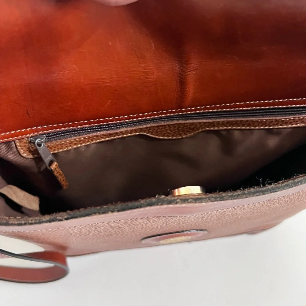 Vintage Land Brown Cognac Leather Messenger Crossbody Purse Handbag Unisex